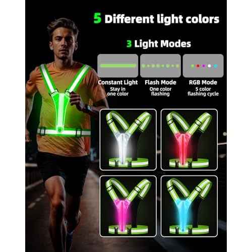 LED Reflective Vest Safety Gear, High Visibility Reflective Running Gear for Dog Walking Running Cycling, Adjustable for Men Women Kids - Reflective Armband and Dog Light with USB Rechargeable