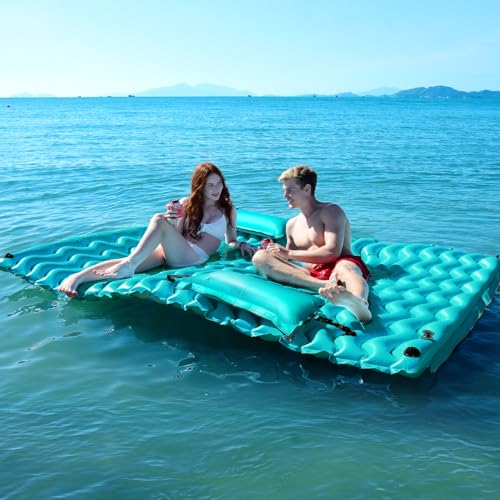 Giant Inflatable Pool Float Mat 102x72 Inches with Pool Hammock - Green Summer Water Party Accessory