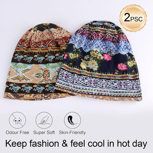Ababalaya Women's Cotton Summer Beanie Chemo Headwear Sleep Cap - One Size A-1332 Pack