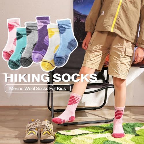 Kids Toddler Boys Girls Merino Wool Hiking Crew Socks Assorted 8-12 Years