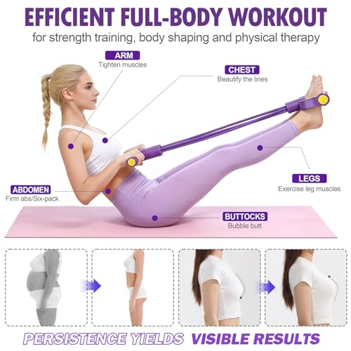Purple Foot Pedal Resistance Bands with Handles - Multifunction Yoga & Home Gym Equipment