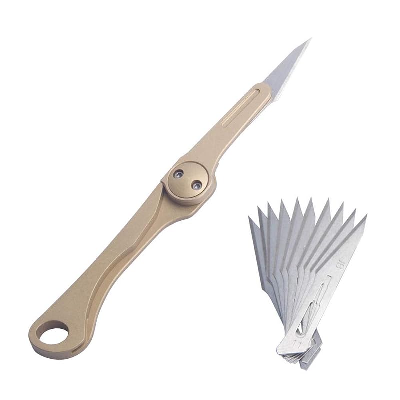 Brass Daily Mini Pocket Folding Utility Knife with 10 Replaceable Blades – Ultra Compact EDC
