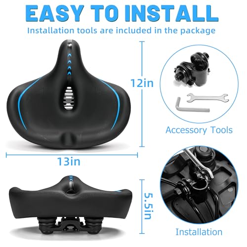 Oversized Bike Seat for Men & Women Comfort Wide Padded Saddle Blue Variation