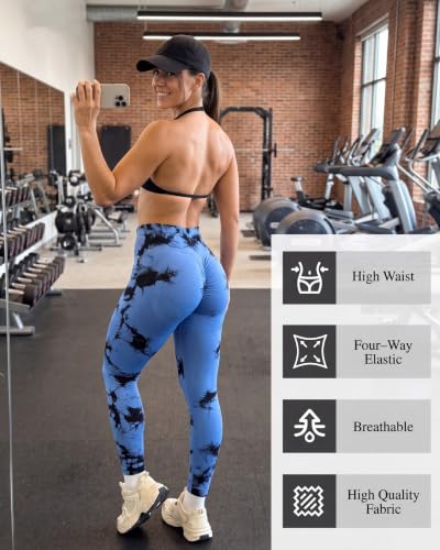 High Waist Tie Dye Yoga Leggings for Women - Large Gray Black Army Green Sapphire 4 Pack