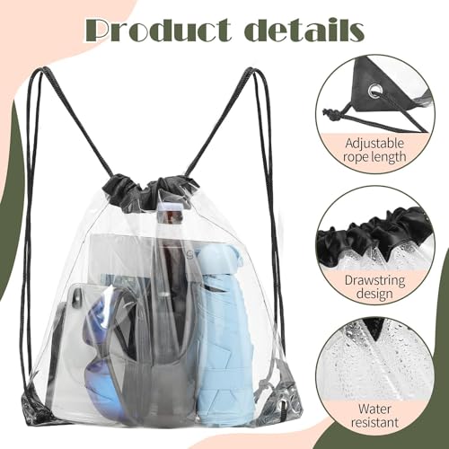 30 Pack Clear Drawstring Backpack for Stadium Sports and Events - Black