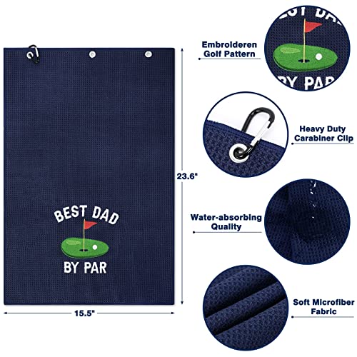 Father Golf Gift Set with Microfiber Waffle Towel, Ball Bag & Funny Socks - Navy Blue