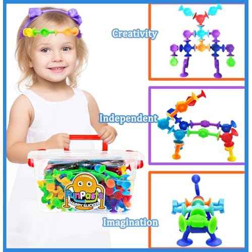 165Pcs Suction Cup Toy Bath Sensory Toys for Kids Genius Suckers Building Toys Party Favor Gift for 3 4 5 6 Year Old Boy Girl Toddler Travel Fidget Window Toy with Storage Organizer