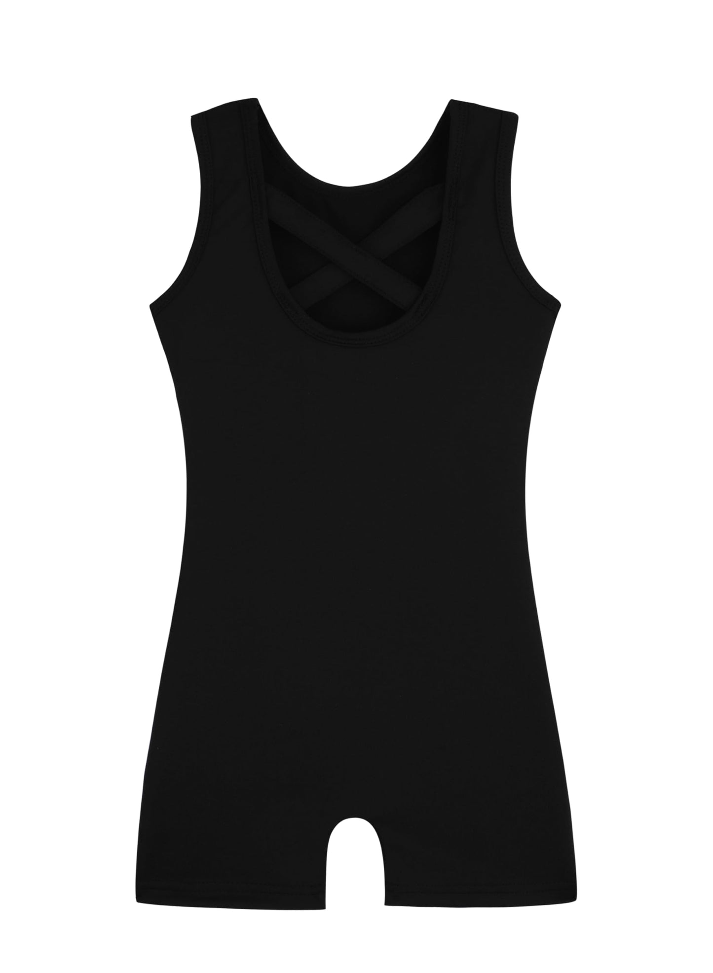HOZIY Solid Color Leotards for Toddler Girls Gymnastics with Shorts Scrunchy 1t 2t Black Non Shiny Open Cross Back Biketard Tumbling Outfits
