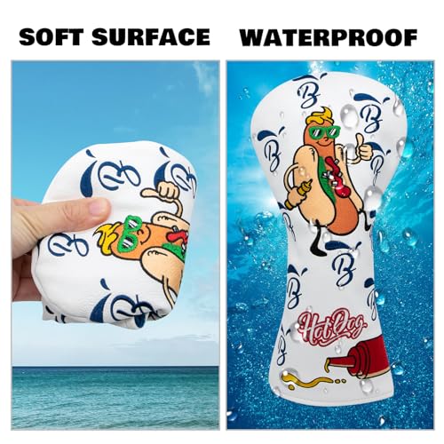 Hot Dog Golf Driver Cover for Hybrid/White - Leather Fairway & Wood Headcover with Number Tag