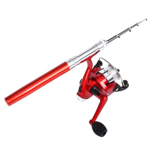 Mini Pen Fishing Rod, Portable Rotating Wheel Design, Pocket Fishing Gear for Outdoor Winter Fishing, Lightweight Mini Fishing Accessories for Travel (Red 1m)