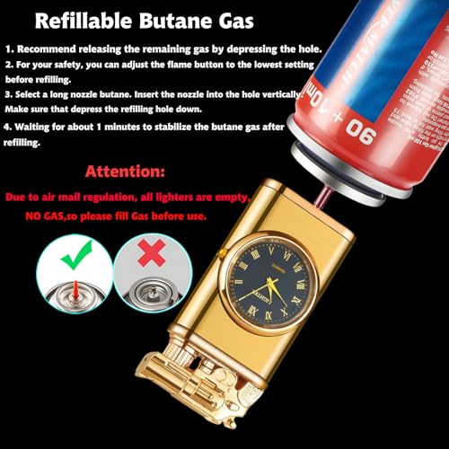 Torch Lighter, Magic Dual Flame Lighter Refillable Butane, Creative Adjustable Flame Windproof Lighter, Cool Jet Flame Butane Lighter for Men Women Friends Outdoor Candle(Without Butane)-Black-g