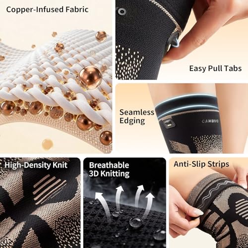 Copper Knee Brace Support for Women Men - Midnight Large