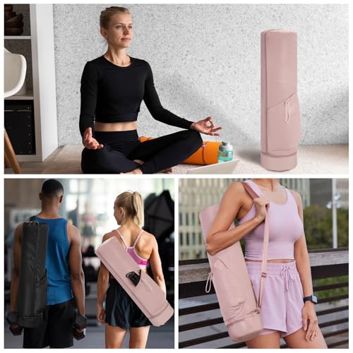 Pink Yoga Mat Carrier Bag for Women - Lightweight Pilates Bag with Wet & Side Pockets
