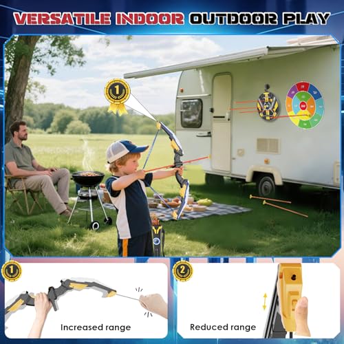 Kids Bow and Arrow Set LED Light Up Archery Set with 10 Suction Cup Arrows, 2 Archery Targets Indoor Outdoor Games for Kids Ages 4-8 8-12 Birthday Gifts Toys for 5 6 7 8 9 10 11 12 Year Old Boys Girls