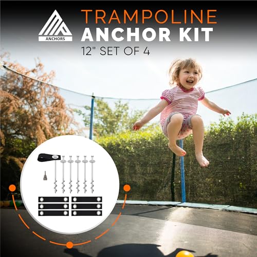 6 x 12-Inch Heavy Duty Trampoline Anchors Set for High Wind Stability