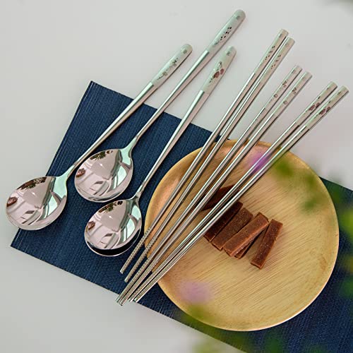 Reusable Metal Chopstick and Spoon Set - 3 Patterns, Stainless Steel Kitchen Utensils