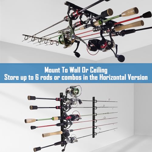 Aventik Fishing Rod Holder Wall Ceiling Mount - Black, Holds Up To 6 Poles - Variation Black / 1