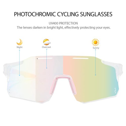 Photochromic Cycling Glasses for Men Women – UV400 Mountain Bike Sunglasses, Anti-Fog Sports Goggles for Outdoor Riding