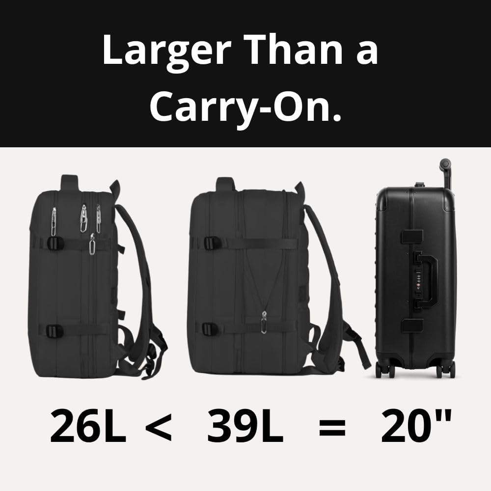 Homefy 35L Black Travel Laptop Backpack for Men & Women, Waterproof & TSA-Friendly Carry On for 17.3'' Laptops, Flight Approved Personal Item with USB Charging Port
