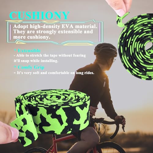 KINGOU Black & Green Camouflage EVA Road Bike Handlebar Tape - 2PCS