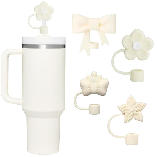 4 Pcs 0.4in Straw Cover for Stanley Cup, Silicone Straw Topper Set for 30&40oz Stanley Tumbler, Fit for 10mm/0.4in Straws (Cream)