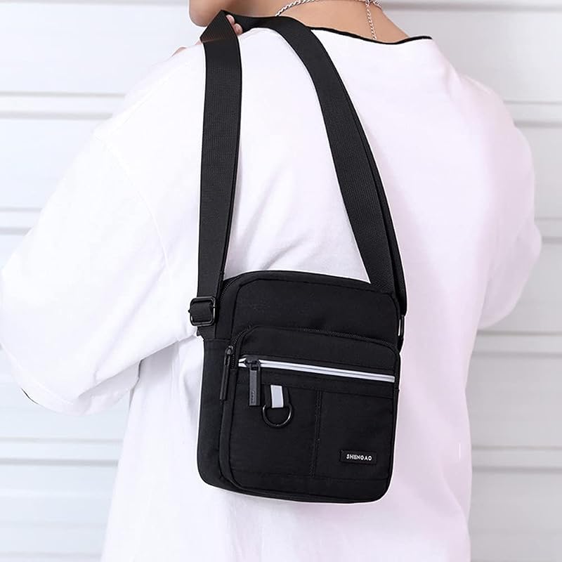 Small Canvas Crossbody Bag for Men — Mini Messenger Phone Bag, Black