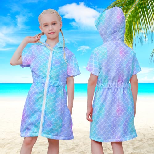 Sylfairy Cover Up for Girls Terry Swim Cover Ups Hooded Terry Kids Cover Up Bathing Suit Beach Dress 4-9Years