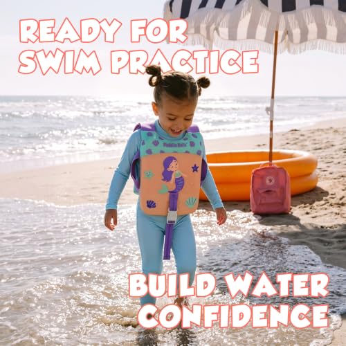 Kids Swim Vest with Adjustable Straps - Purple Mermaid Floatie for 33-66 lbs Toddler Swim Training