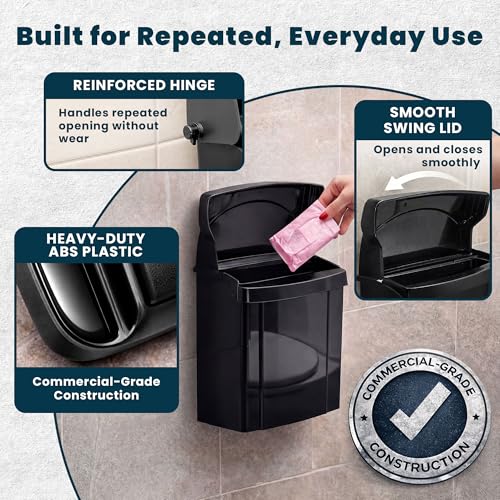 Wall-Mounted Feminine Hygiene Disposal Receptacle with Odor Seal - Black