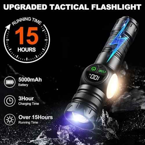 4 in 1 Rechargeable 6500K / 395nm UV Flashlight Dimming Stepless True 5000 Lumens IP45 Zoomable Beam UV Light, 5000mAh Halloween LED Flash Light with Magnet Power Failure