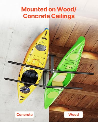 Heavy Duty Black Ceiling Kayak Storage Rack for 2 Kayaks - Adjustable Garage Mount