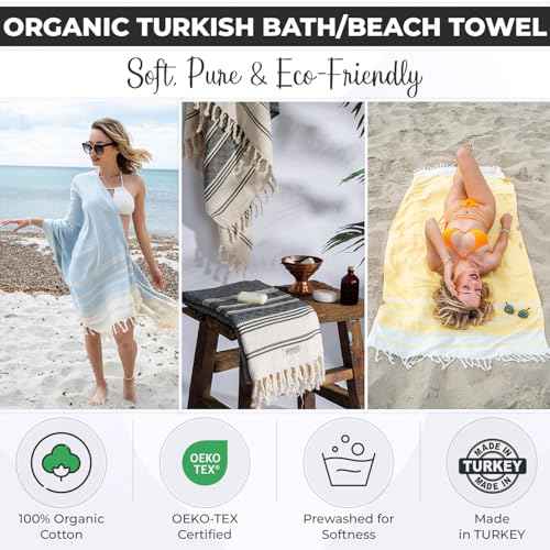 DEMMEX Organic Diamond Turkish Bath & Beach Towel - 100% Oeko-TEX Certified Cotton - Ultra-Soft, Quick-Dry, Lightweight, Compact Luxury Peshtemal Towel, Prewashed, Oversized, 71"x36", White