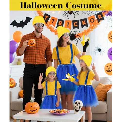 MEEZY 5 Pcs Yellow Halloween Costume Accessories Women Beanie Tutu Skirt Suspenders Goggles Cosplay Dress Up Supplies