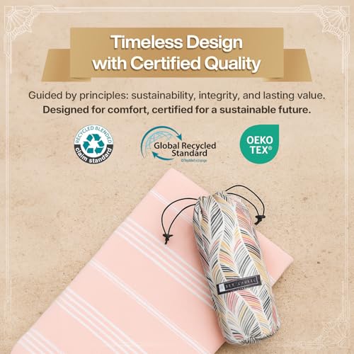 BAY LAUREL Turkish Beach Towel with Travel Bag 39 x 71 Quick Dry Sand Free Lightweight Large Oversized Towels Light