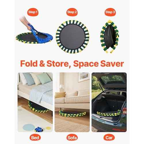VEVOR 3FT Trampoline 36" Indoor/Outdoor for Toddlers, Foldable Mini Baby With Foam Handle, Recreational Birthday Gift