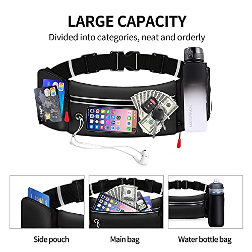 Hydration Running Belt for Women Men Black with Foldable Water Bottle Holder