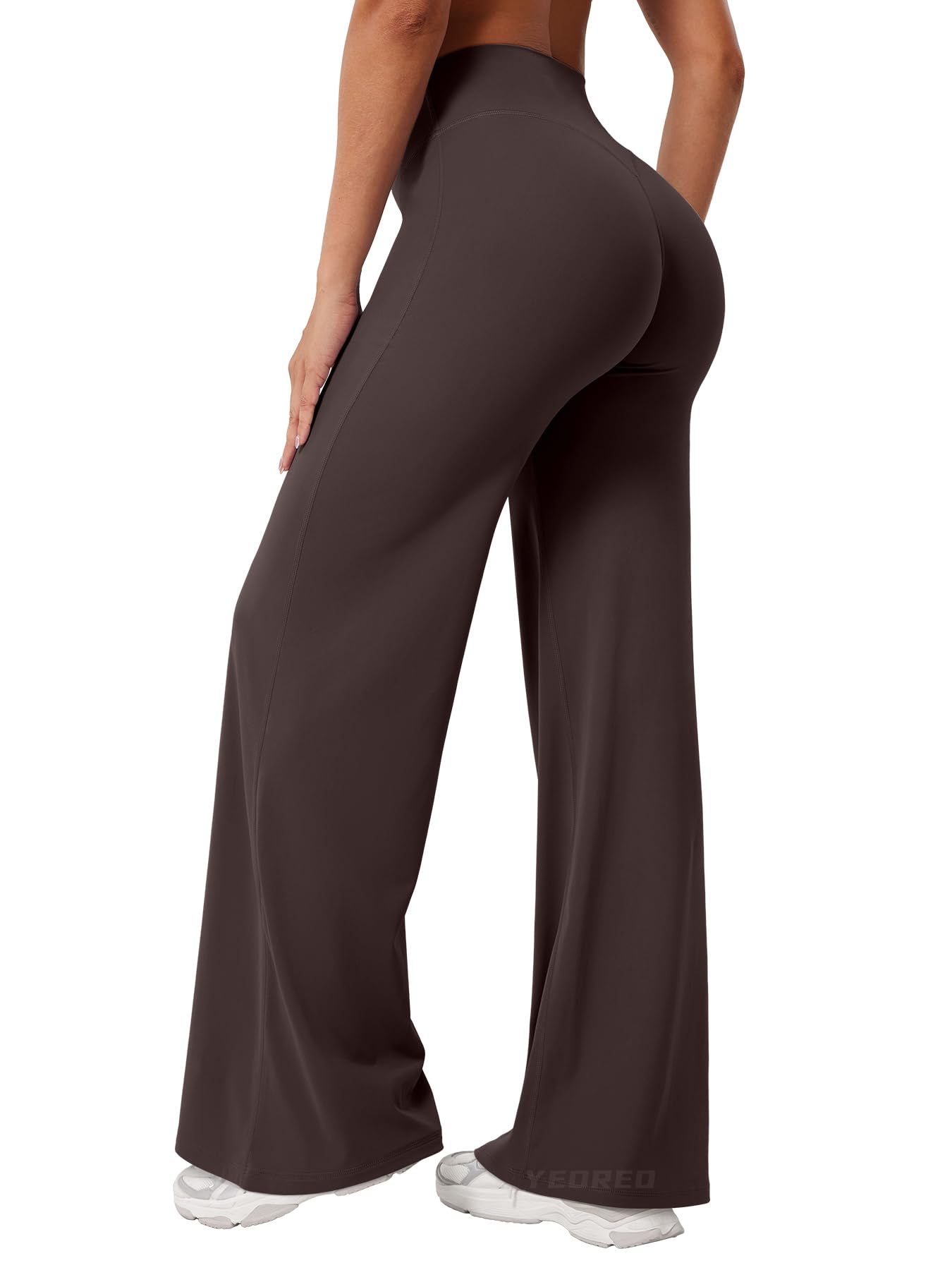 YEOREO Workout Leggings Womens No Front Seam Straight Leggings 31.5" High Waist Buttery Eddiy Gym Yoga Pants Dark Brown XL