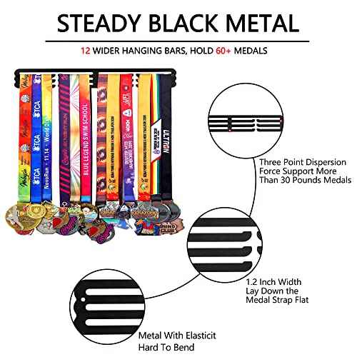 Goutoports Medal Hanger Display Rack - Personalized Award Ribbon Organizer for Sports Race Runner Gymnastics Plaques Hanger for Wall Mount Hold Up 60 Medal for Athlete - Never Give Up