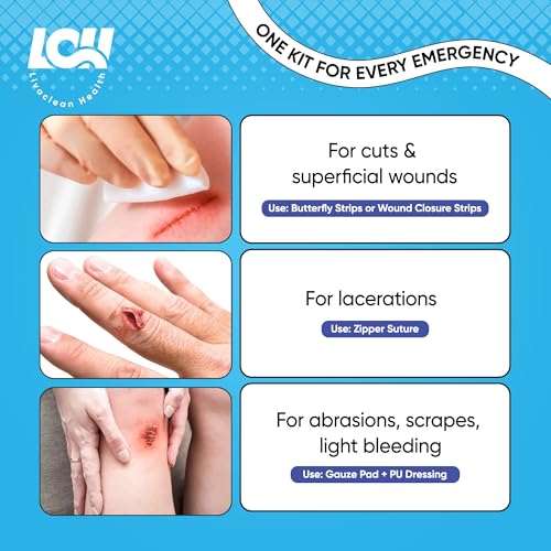 43 Pack Wound Closure Strips Kit with Butterfly Bandages Gauze Dressings and Swabs - Emergency First Aid Supplies