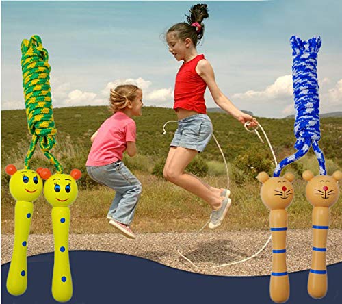 Kids Jump Rope with Wood Handles - Outdoor Fitness & Party Toy Set (4 Pack)