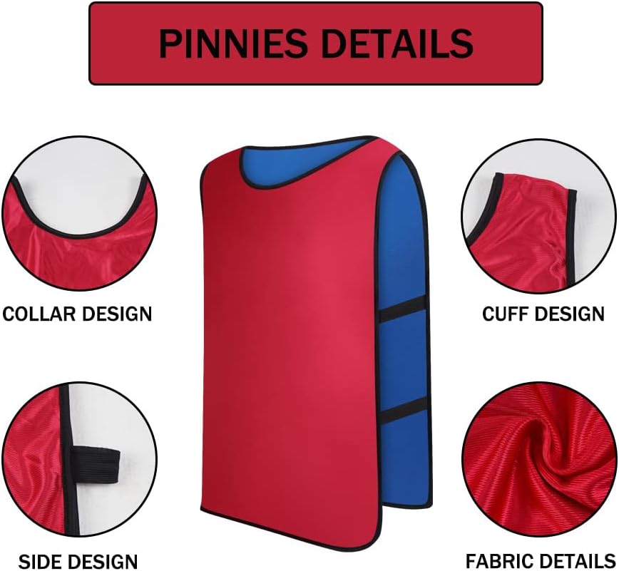 12 Pack Reversible Numbered Pinnies, Double Sided Scrimmage Vest,Team Practice Jerseys for Kids and Adult