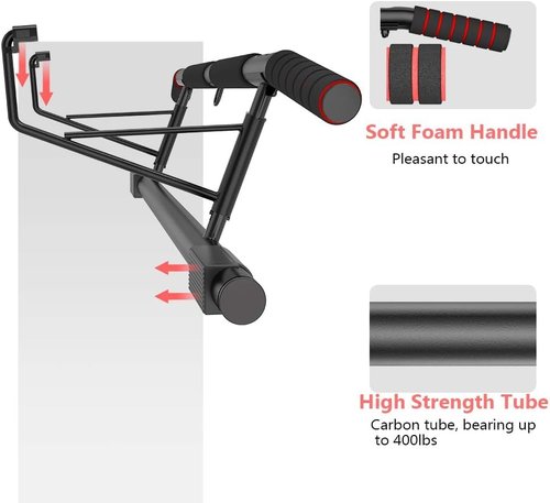 AmazeFan Pull Up Bar, Doorway Mount with Ergonomic Grip - Fitness Chin-Up Frame for Home Gym Exercise, 400 lbs Capacity, Alloy Steel, Foldable - Includes 2 Wrist Straps & Workout Guide