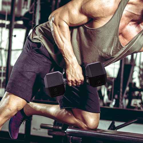 Fitvids Hex Dumbbells Rubber Coated Hand Weights for Exercises and Fitness Home Gym, Pair