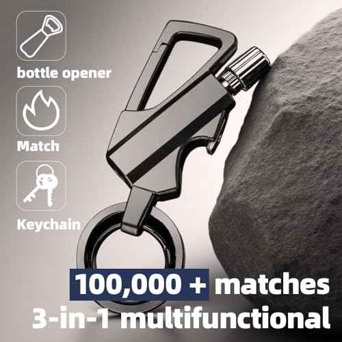 Permanent Match Bottle Opener Metal Keychain Lighter, Reusable Survival Fire Starter Lighter, Emergency Waterproof Striker Stick Kit, Great for Camping, BBQ, and Adventures (GRAY-2Pcs)