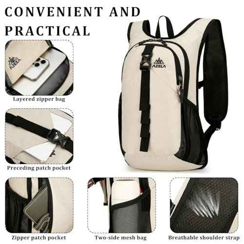 15L Small Hiking Backpack Foldable Ultralight Trekking Camping Outdoors Backpack for Women Men (beige)