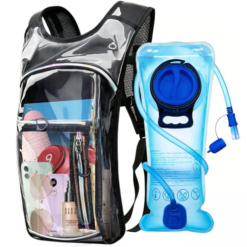 Clear Hydration Backpack with 2L Insulated Water Bladder for Raves Hiking Cycling