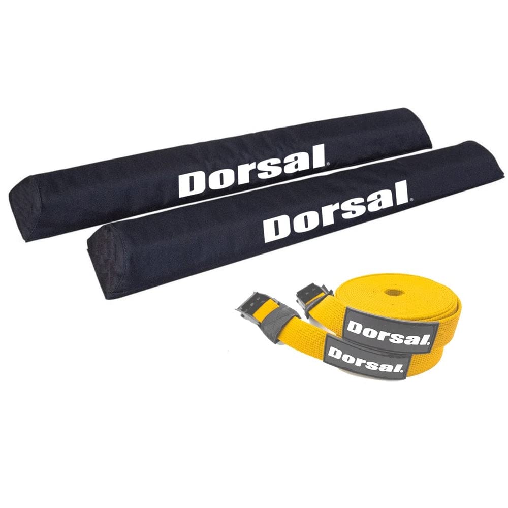 DORSAL Aero Roof Rack Pads with 15 ft Surf Straps - Pack of 4 for Car Surfboard Kayak SUP Long Black Polyester (Sizes: 20, 28, 34 Inches)