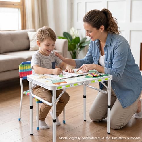 Yriuat 2ft Portable Folding Camping Table with Adjustable Heights - Jurassic Camp Variation