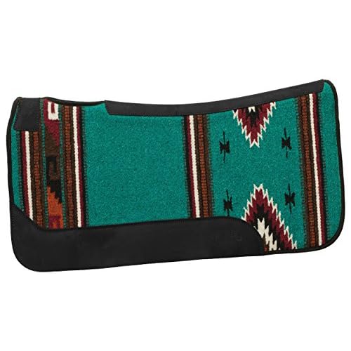 Weaver Equine 31" x 32" Contoured Single Weave Wool Blend Felt Horse Saddle Pad, Shock Absorbing Western Saddle Pad for Protection, Turquoise Pattern