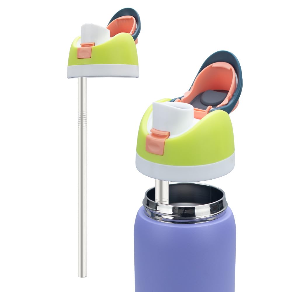 Straw Replacement Compatible for Owala Water Bottle 24 oz 32 oz, Metal Drinking Straw with Cleaner Brush Compatible with Owala FreeSip 24OZ/32OZ, Stainless Steel Straw Accessories Fit for Owala